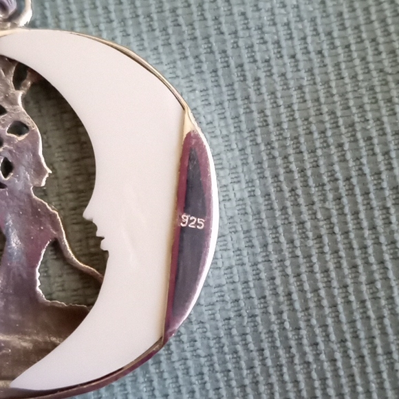 BALI GODDESS CARVED BONE MOON AND STERLING SILVER MERMAID PENDANT - Picture 3 of 7